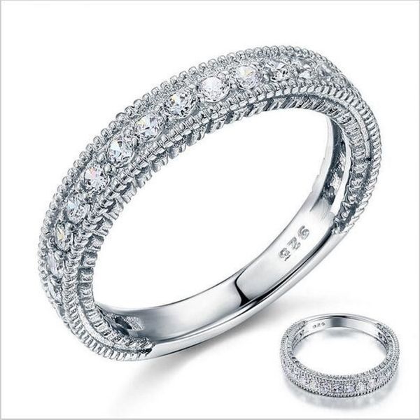 Sólido Sterling 925 Silver Wedding Band Eternity Ring Joias Todo Estilo Vintage Art Deco Simulado Diamond264x