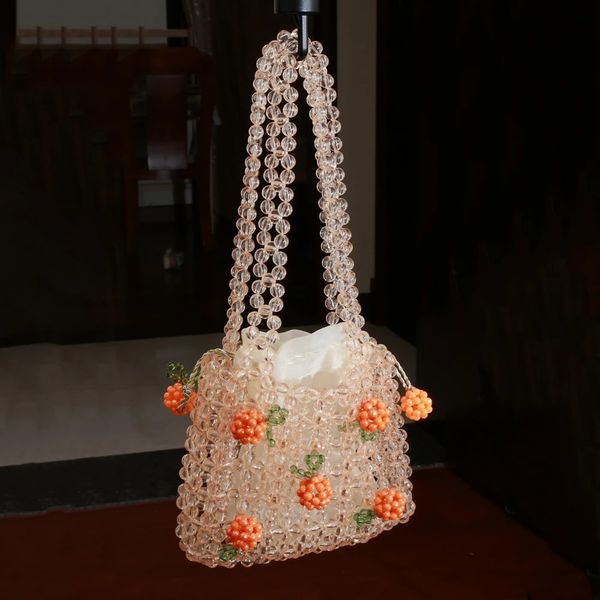 Jelly bolsa de embreagem artesanal sacos luxo designer menina frisado tecido bolsa para mulher retro laranja cristal claro 240305