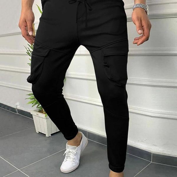 Pantaloni da uomo Pantaloni sportivi a vita media da esterno Multitasche con lacci Casual per uomo Pantalones da ragazzo in tinta unita