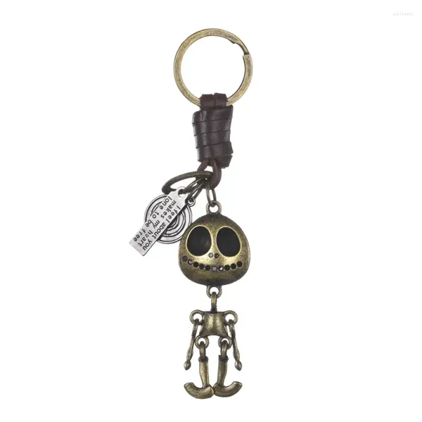 Schlüsselanhänger Vintage-Schmuck Halloween-Schädel-Skelett-Anhänger Rindsleder-Schlüsselanhänger Personalisiertes Weben Kreativ