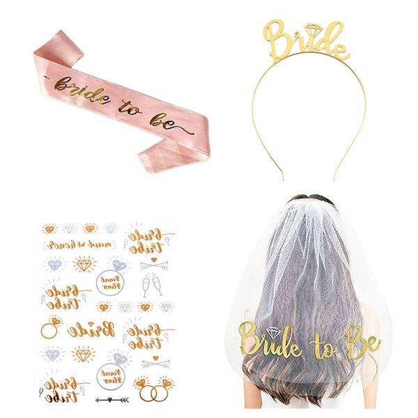 Bride To Be Roségold Braut Stirnband Junggesellinnenabschied Hochzeitszubehör Bride To Be Schärpen-Sets 2488