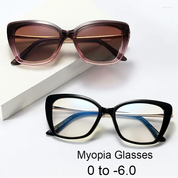 Sonnenbrille Mode Myopie Polarisierte Clip Auf Frauen TR90 Klar Cat Eye Rezept Kurzsichtig Brillen Anti Glare Gläser -2