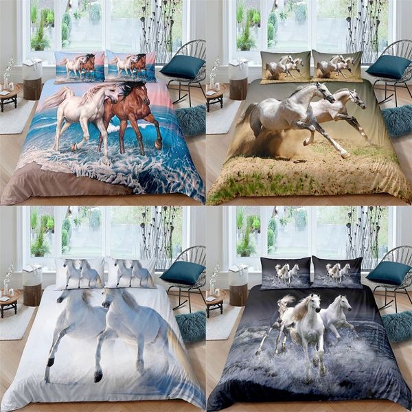 Bo Niu King Queen Capa de cama de tamanho completo Conjunto de edredom de quarto de cavalo animal 210309303C