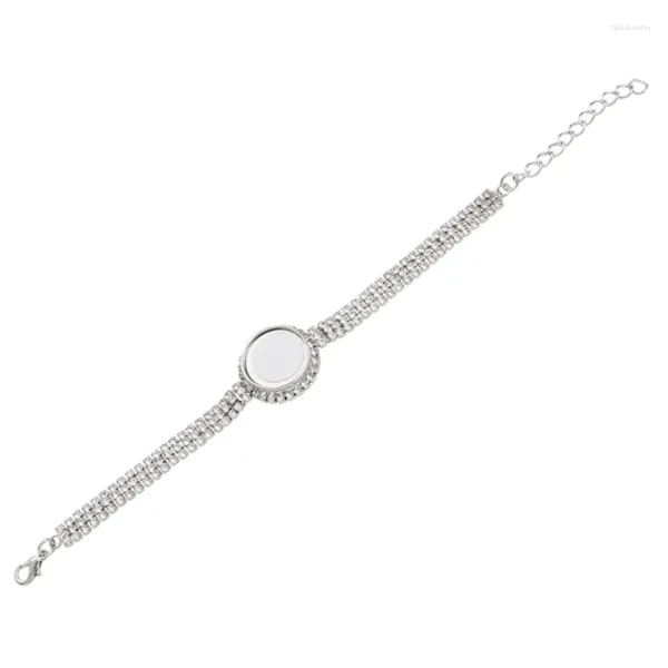 Braccialetti a maglie Sublimazione Bottoni rotondi vuoti Strass Bracciale Ornamenti Pendenti Trasferimento di calore in lega per targhette con nome fai-da-te