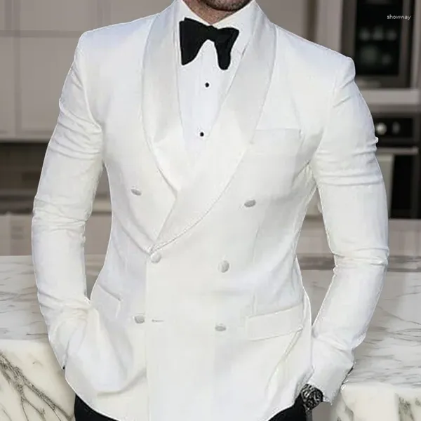 Ternos masculinos branco fino ajuste terno jaqueta para homens duplo breasted único uma peça casamento blazer noivo baile de formatura masculino moda casaco 2024