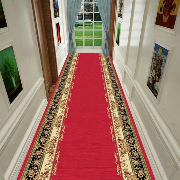 Teppiche Roter Flurteppich Europa Hochzeit Korridor Teppich Treppe Zuhause Bodenläufer Teppiche El Eingang Gang Langes Schlafzimmer187E