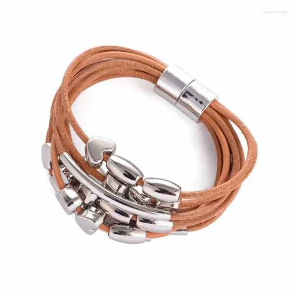 Link Armbänder Mode Mehrschichtiges Leder Metall Perlen Perle Magnetverschluss Armband Herren Und Damen Retro Casual Party