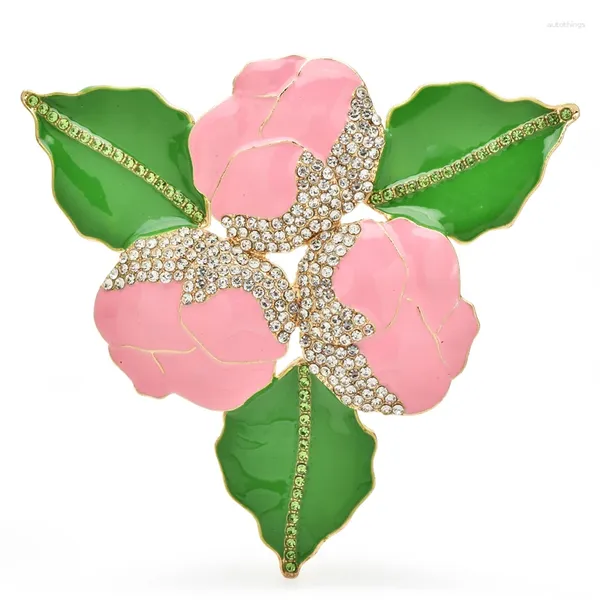 Broschen Wulibaby Hübsche rosa Blumen für Frauen, Unisex, Emaille, Strass, Pflanzen, Büro, Party, Brosche, Pins, Geschenke