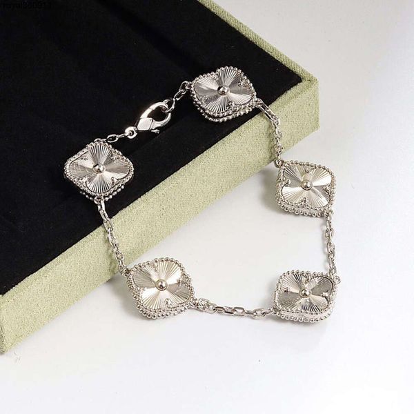 Bracciale con diamanti e ciondoli in argento sterling per donne Onice intarsiato Giada Calcedonio Designer da donna Fiore fine Quadrifoglio Gioielli Regalo quotidiano