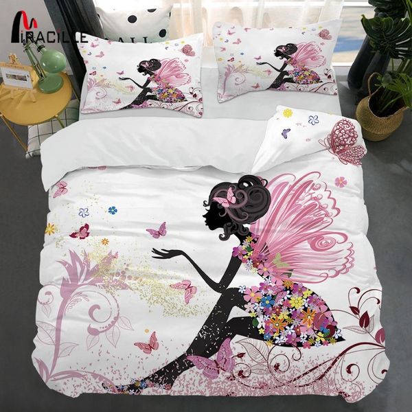 Miraille rosa fada roupas de cama impressão 3d capa edredão fronha conjunto para o quarto da menina conjuntos cama casa têxtil gêmeo tamanho completo 2250u