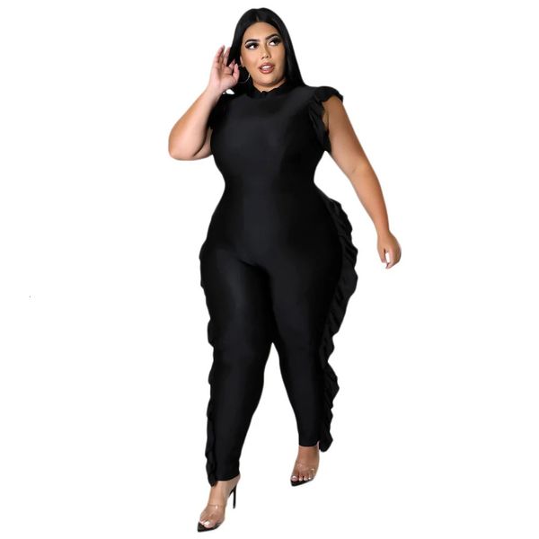 Grandes mulheres bonitas bodycon macacão feminino sem mangas stringy ourela retalhos macacão feminino plus size macacões 240229