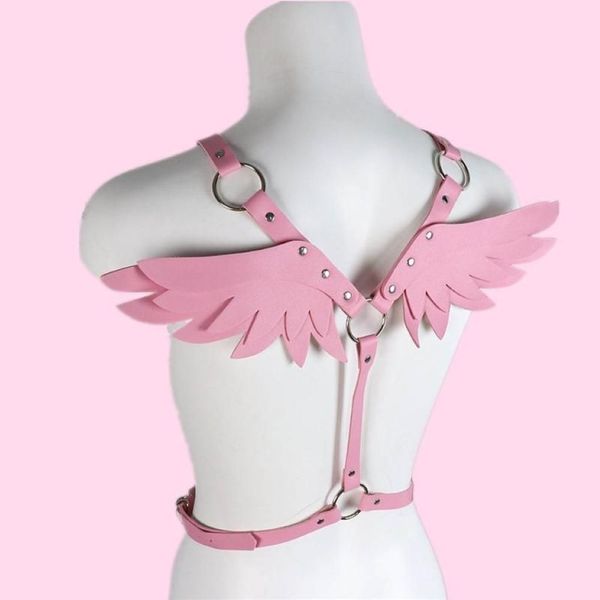Cintos de couro feminino cintura rosa cinto de cintura anjo asas punk roupas góticas raves rave tit howel jewelry presentes kawaii acessórios257w