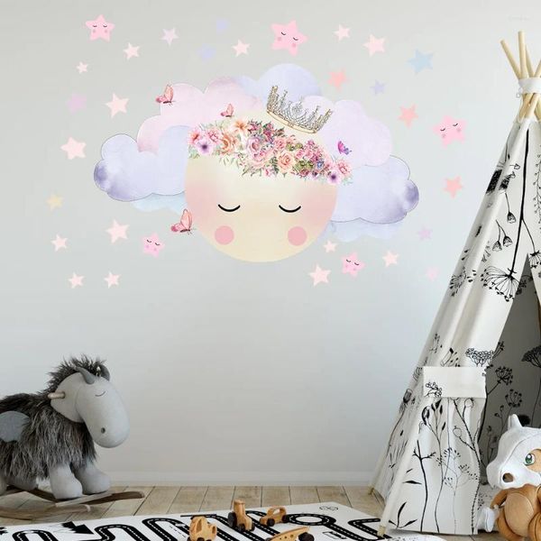 Duvar çıkartmaları Pembe Ay ve Yıldızlar PVC Uyuyan Romantik Kız Çocuk Odası Dekorasyon Etiketi Çocuk Yatak Odası