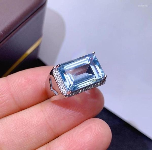 Anelli a grappolo Est Uomo muscoloso Misura dell'anello 10 14mm Topazio azzurro naturale Gemma S925 Argento Pietra preziosa quadrata Regalo da uomo Birthstone5707975