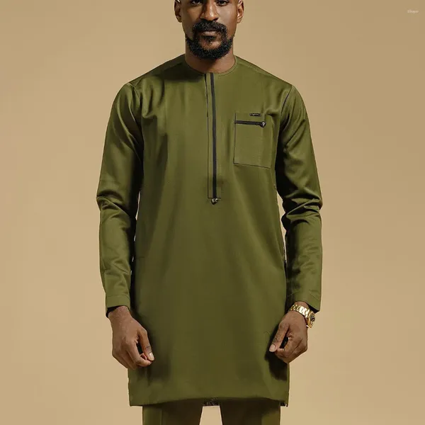Fatos masculinos 2024 terno de luxo calças de duas peças conjunto cor sólida porta cilindro retalhos manga longa festa estilo étnico africano