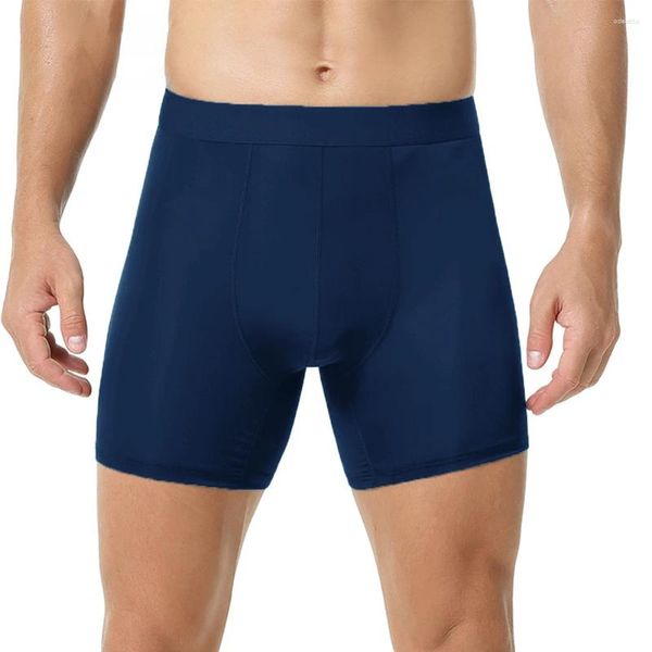 Cuecas sexy masculinas de seda gelo boxer briefs longo esporte calcinha masculino respirável underpant sem costura alongar roupa interior sleepwear