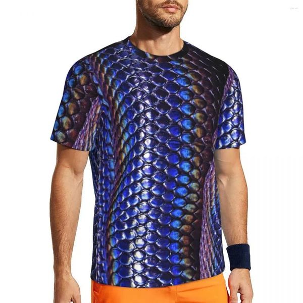 Мужские футболки, спортивная рубашка для мужчин, красочная змеиная кожа Harajuku, летние футболки с блестящим синим принтом и круглым вырезом Y2K, классические топы с графикой