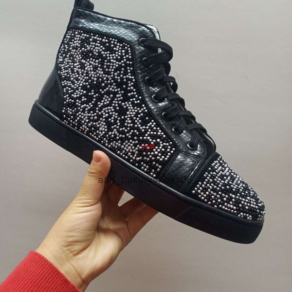 Designer-Plattform-Freizeitschuhe, Luxus-Turnschuhe, Netizen-Herbst-Winter-Sohlen und Herren-High-Top-Wasser-Diamant-Nieten-Frauen-Coup mit roter Unterseite, Loubutin''Christians O4GM