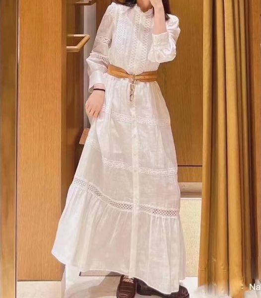 Новое повседневное платье весны/лета 2024 Ma-je, белое длинное платье из смесового льна с французским кружевным воротником