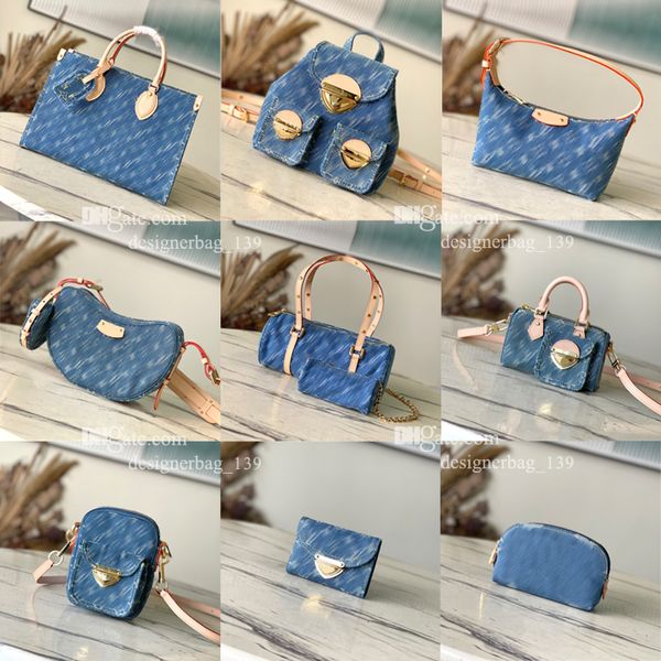 10a hochwertige Denim-Tasche, Designer-Tasche, Hobo-Schultertaschen, Damen-Geldbörsen, Umhängetasche, blaue Denim-Blumen-Tasche, Luxus-Handtaschen