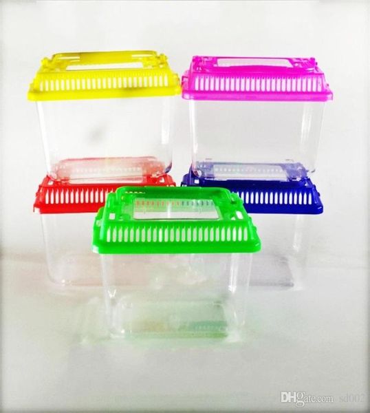 Kleines Haustier-Kaninchenhaus, Mini-Hamsterkäfig, durchsichtig, niedlicher transparenter Goldfisch-Schildkrötennapf aus Kunststoff mit tragbarem Griff, viele Farben 1 36630627