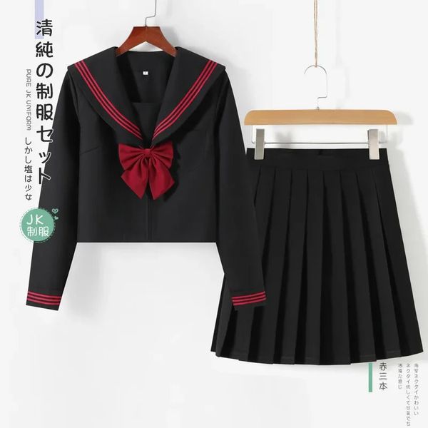 SCHWARZE orthodoxe College-Stil japanische koreanische Student Schuluniform JK Mädchen Anime Cosplay Matrosenanzug Klasse Top Röcke 240301