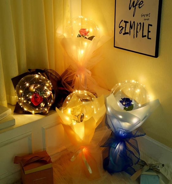Светодиодный светящийся воздушный шар, прозрачный пузырь, роза, мигающий свет, шарик Бобо на День Святого Валентина, день рождения, свадебные подарки E1225571
