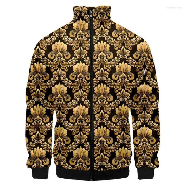 Jaquetas masculinas Luxo Padrão Dourado Jaqueta Bomber Mulheres Bolsos Zipper Manga Longa Casaco Top Roupas de Primavera