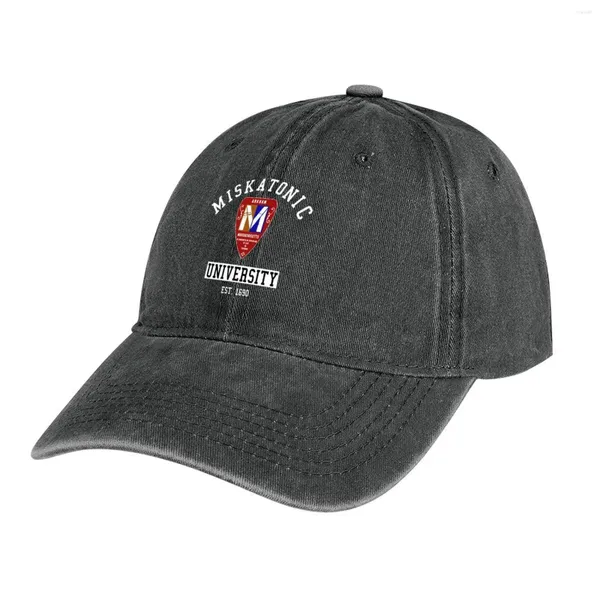 Berets Miskatonic University Emblema Logotipo Realista Design Chapéu de Cowboy Golfe Protetor Solar Ocidental Mulheres Homens