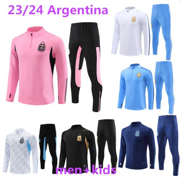 Tuta da calcio Argentina 3 stelle Maglie da calcio 2023 2024 Giacca da casa Maglie da calcio MESSIS DI MARIA DYBALA DE PAUL MARADONA Tute da allenamento per bambini da uomo