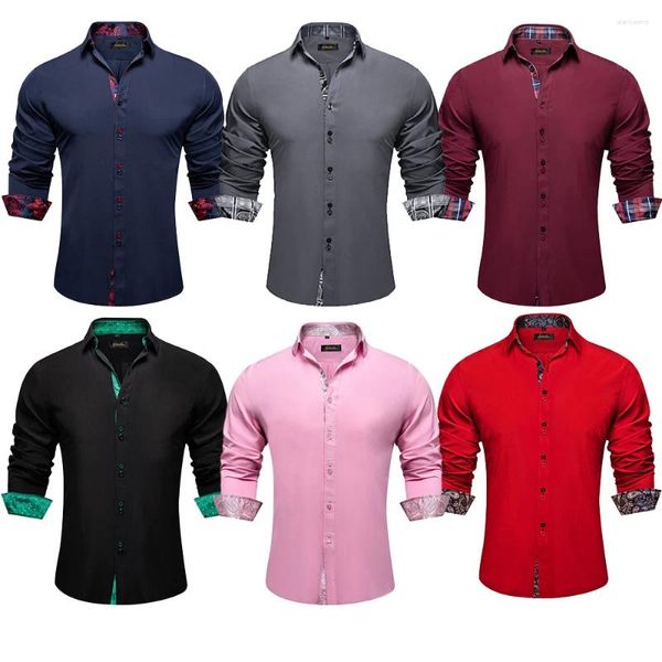 Herren Freizeithemden Designer mit Kontrastfarben Kragen und Manschette 2024 Social Cotton Dress Shirt Bluse Langarm Tops