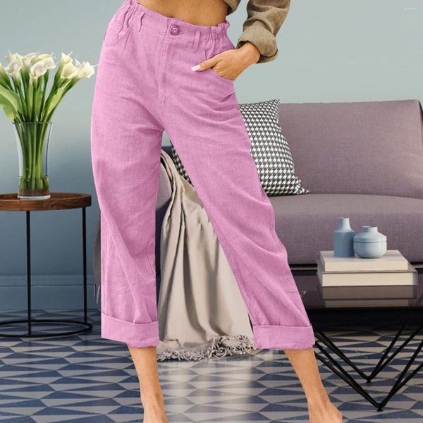Pantaloni da donna Pantaloni da donna Indietro Elastico in cotone Vita Lino Coulisse Casual Stretching Tasca alla moda