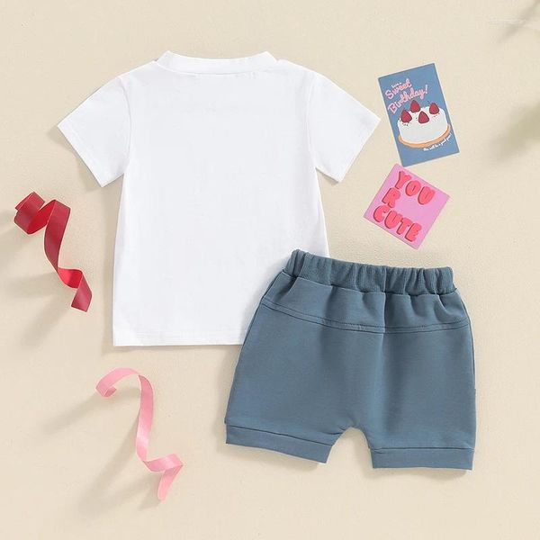 Kleidungssets Kleinkind Baby Mädchen Junge Geburtstag Outfit Kleidung Brief Drucken Kurzarm T-shirt Top Elastische Taille Shorts Sommer Set