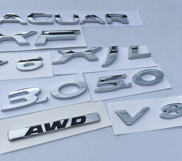 Letras números v6 v8 awd 30 50 xf xjl emblema para jaguar emblema xj xe ftype fface fender tronco médio estilo do carro adesivo8415116