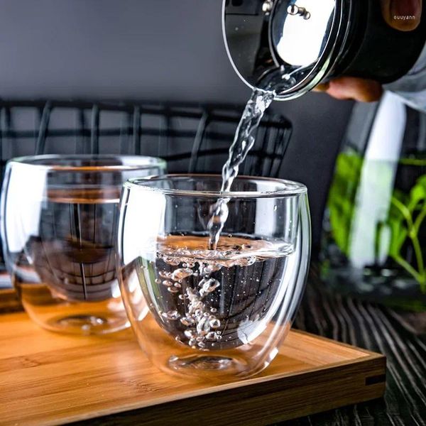 Бокалы для вина, 1 шт., 80 мл, стеклянная чашка с двойными стенками, чашка для чая, прозрачная кружка для кофе, молока, воды, набор посуды из боросиликатного стекла