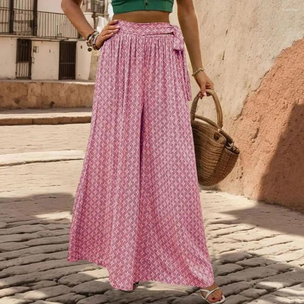 Pantaloni da donna Vestibilità ampia Pantaloni culotte a gamba larga con lacci alla moda a vita alta per donna Pantaloni alla caviglia stampati a trapezio con cavallo morbido