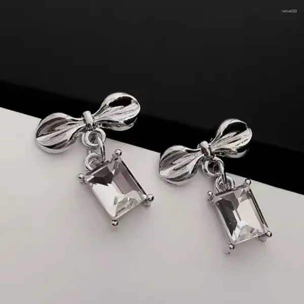 Brincos de garanhão tendência laço de cristal para mulheres s925 banhado a prata espumante strass orelha studs charme menina aros jóias presente