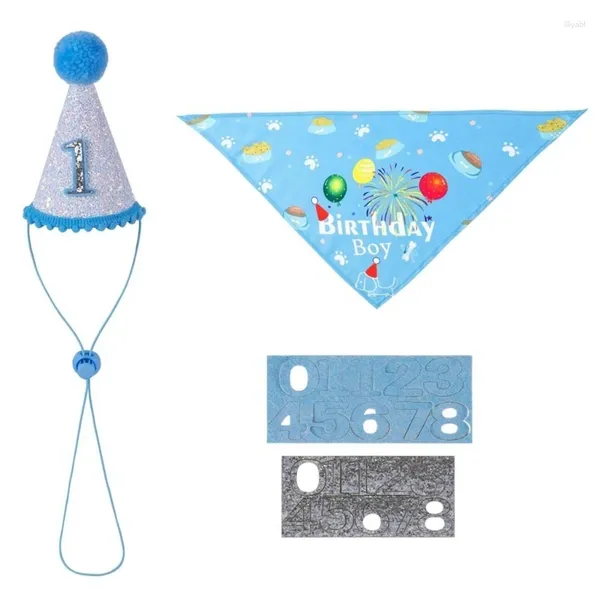 Abbigliamento per cani Cappello di compleanno Forniture per feste per cani Collare Sciarpa glitterata Set fazzoletto