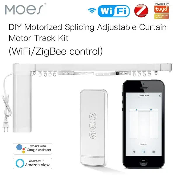 Controle de casa inteligente Moes WiFi Cortina de emenda motorizada DIY Track Tuya Motor RF Remote Life APP com Alexa Google