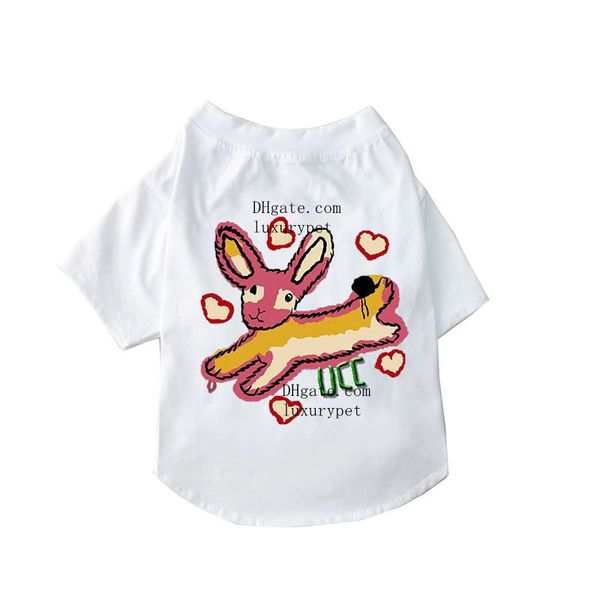 Designer-Hundekleidung Marke Hundebekleidung Hundeshirt aus weicher Baumwolle für Chihuahua Atmungsaktives Haustier-T-Shirt Kaninchen- und Liebesmuster Hundekostüm Sommerkatze Hundeoutfit Weiß S A682