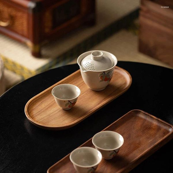Bandejas de chá talheres de madeira maciça placa de sobremesa redonda estilo japonês bandeja de madeira lanche frutas secas