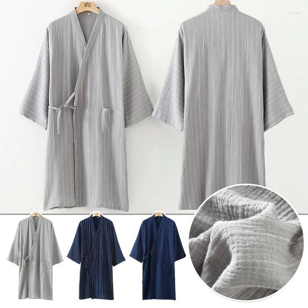 Indumenti da notte da uomo Stile giapponese Accappatoio classico Kimono Tradizionale Garza di cotone Pigiami da notte Pigiama Abbigliamento Vestaglie L