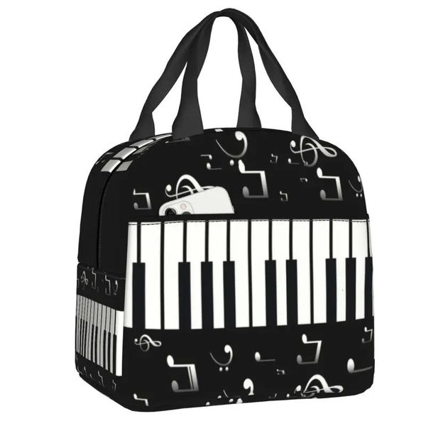 Notas de música personalizadas com piano almoço saco feminino refrigerador quente caixa isolada para crianças escola trabalho piquenique comida tote sacos 240226