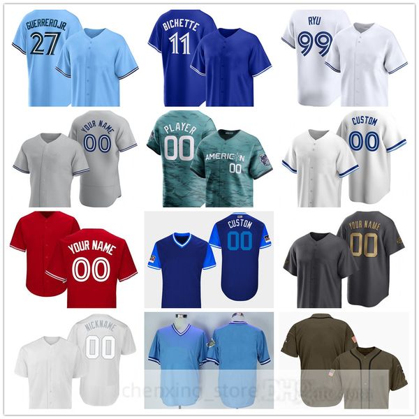 Camisa de beisebol costurada 2024 49 Leo Jimenez 13 Orelvis Martinez 36 Davis Schneider 38 Nathan Lukes 25 Daulton Varsho 2 Justin Turner 11 Bo Bichette 6 Alek Manoah