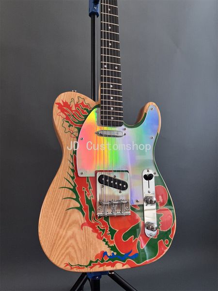 Promosyon Jimmy Page Dragon Doğal Kül Elektro Gitar Satin Lake Kül Vücut Özel Kırılma Materyali Açık Pickguard Akçaağaç Boyun Gülağacı Klavye Altında