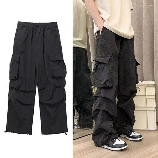 Herrenhose, strapazierfähige Herren-Arbeitshose, Street-Style-Cargohose mit mehreren Taschen, lockere Passform, elastische Taille für die Hüfte