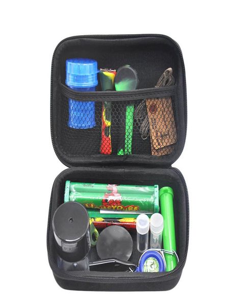 Conjunto de saco de tabaco plástico fumar erva moedor armazenamento jar metal lata silicone fumar tubo um hitter dugout rolamento machine4393111