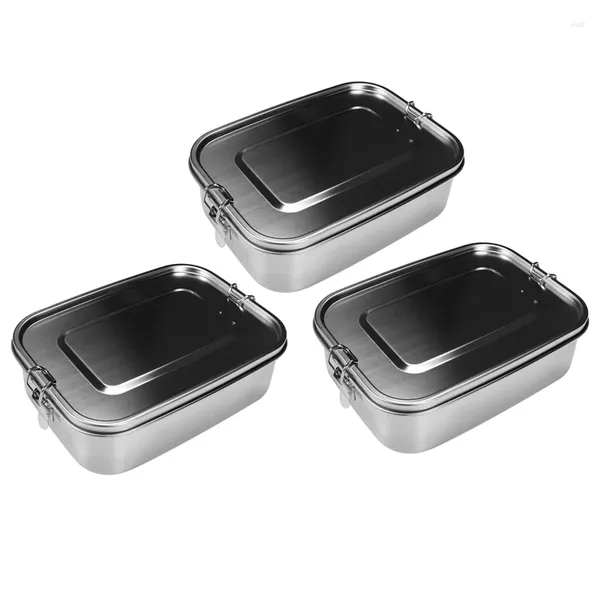 Geschirr-Sets, 3 x Bento-Box, Lunchbehälter mit 3 Fächern für Sandwich und zwei Seiten, 1400 ml