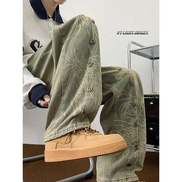Jeans Herren 2024 Frühling American Style Washed Yellow Mud China-chic Ruffian Hübsche lose gerade Hose mit weitem Bein