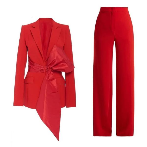 Haute Couture Kadınlar Yay Tasarımcısı Kırmızı Halı 2 adet takım elbise seti düğün smokin parti özel jantpants 240226